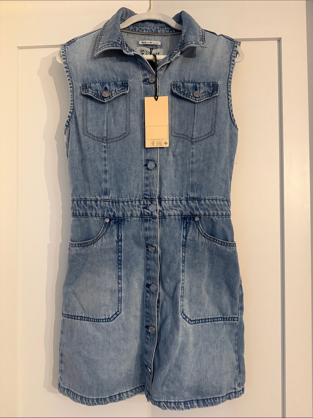 NWT Scotch and Soda Sleeveless Denim Button-Front Dress - Light Blue